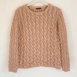 Zara Knit Chunky Cable Knit Crochet Sweater in a Beige / Blush Color